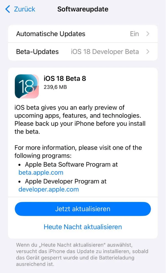 松滋苹果手机维修分享苹果 iOS / iPadOS 18 开发者预览版 Beta 8 发布 